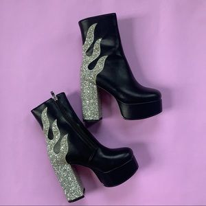 Nasty Gal Flame Glitter Platform Boots